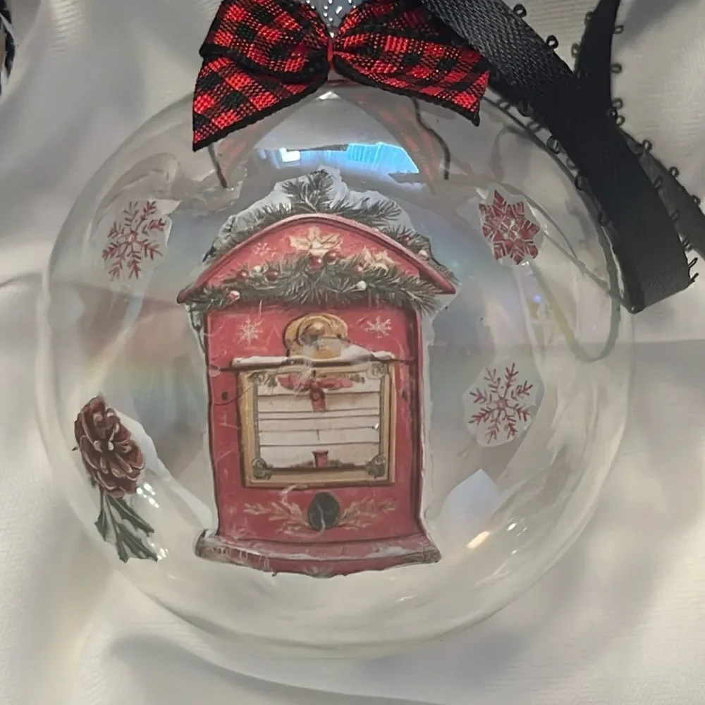 Upcycled Clear Glass Ornaments 3 Different Christmas Balls stocking, sleigh, hut
